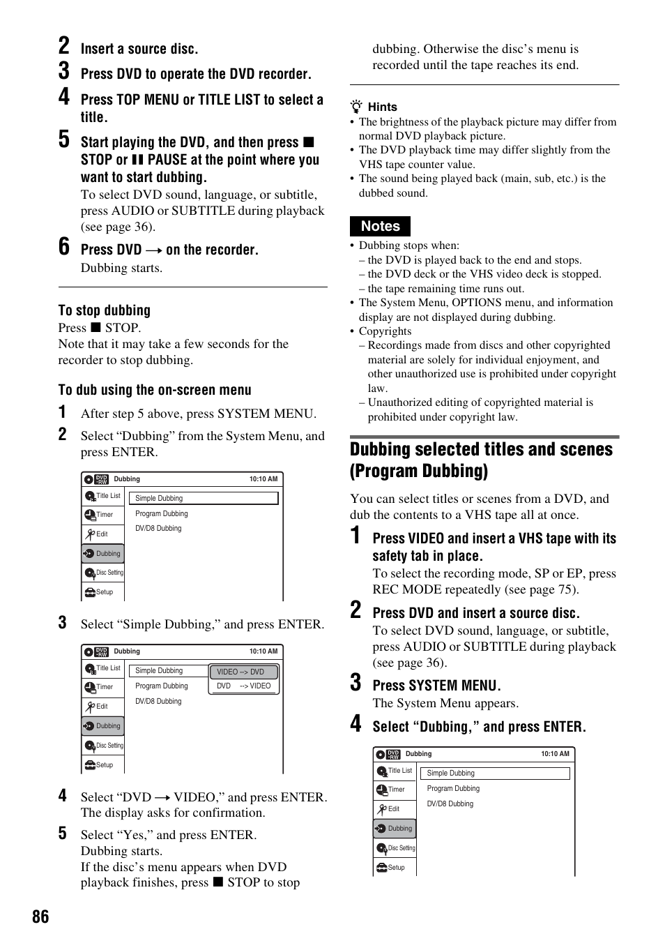 Sony RDR-VX525 User Manual | Page 86 / 160