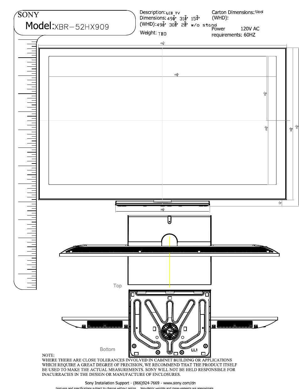 Sony XBR-52HX909 User Manual | 3 pages