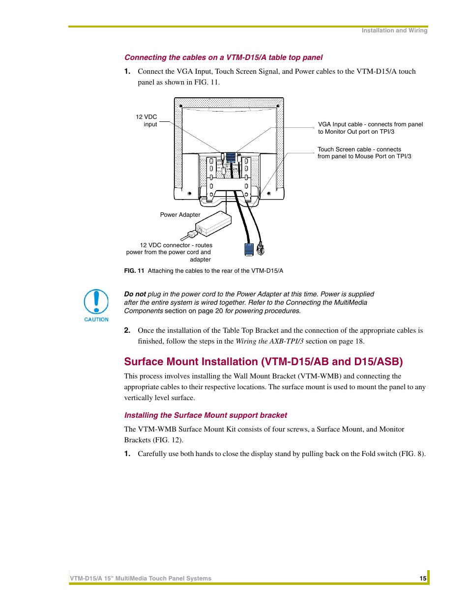 Installing the surface mount support bracket | AMX VTM-D15/A User Manual | Page 19 / 52