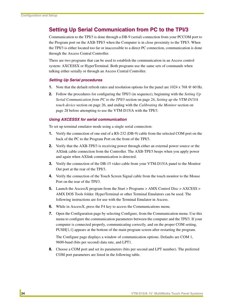 Setting up serial procedures, Using axcessx for serial communication | AMX VTM-D15/A User Manual | Page 28 / 52