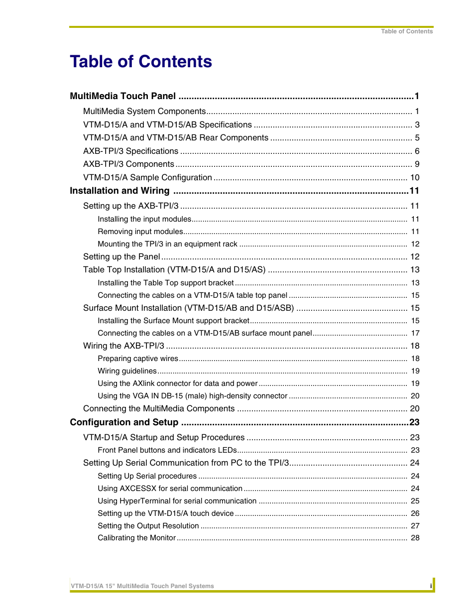 AMX VTM-D15/A User Manual | Page 3 / 52