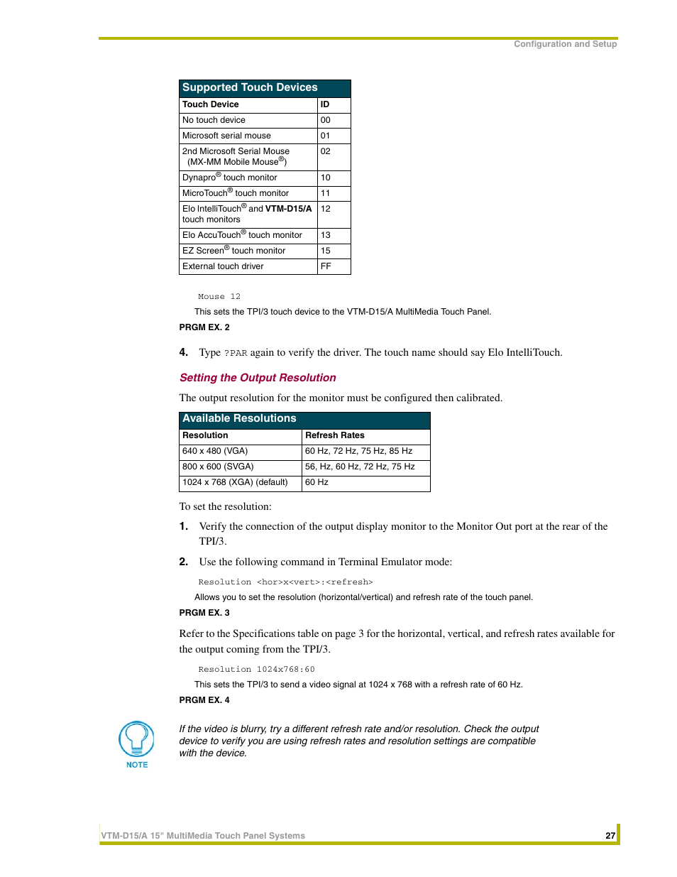 Setting the output resolution | AMX VTM-D15/A User Manual | Page 31 / 52