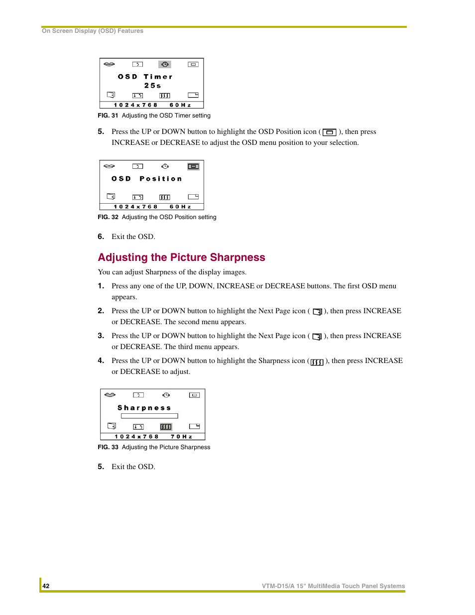 Adjusting the picture sharpness | AMX VTM-D15/A User Manual | Page 46 / 52