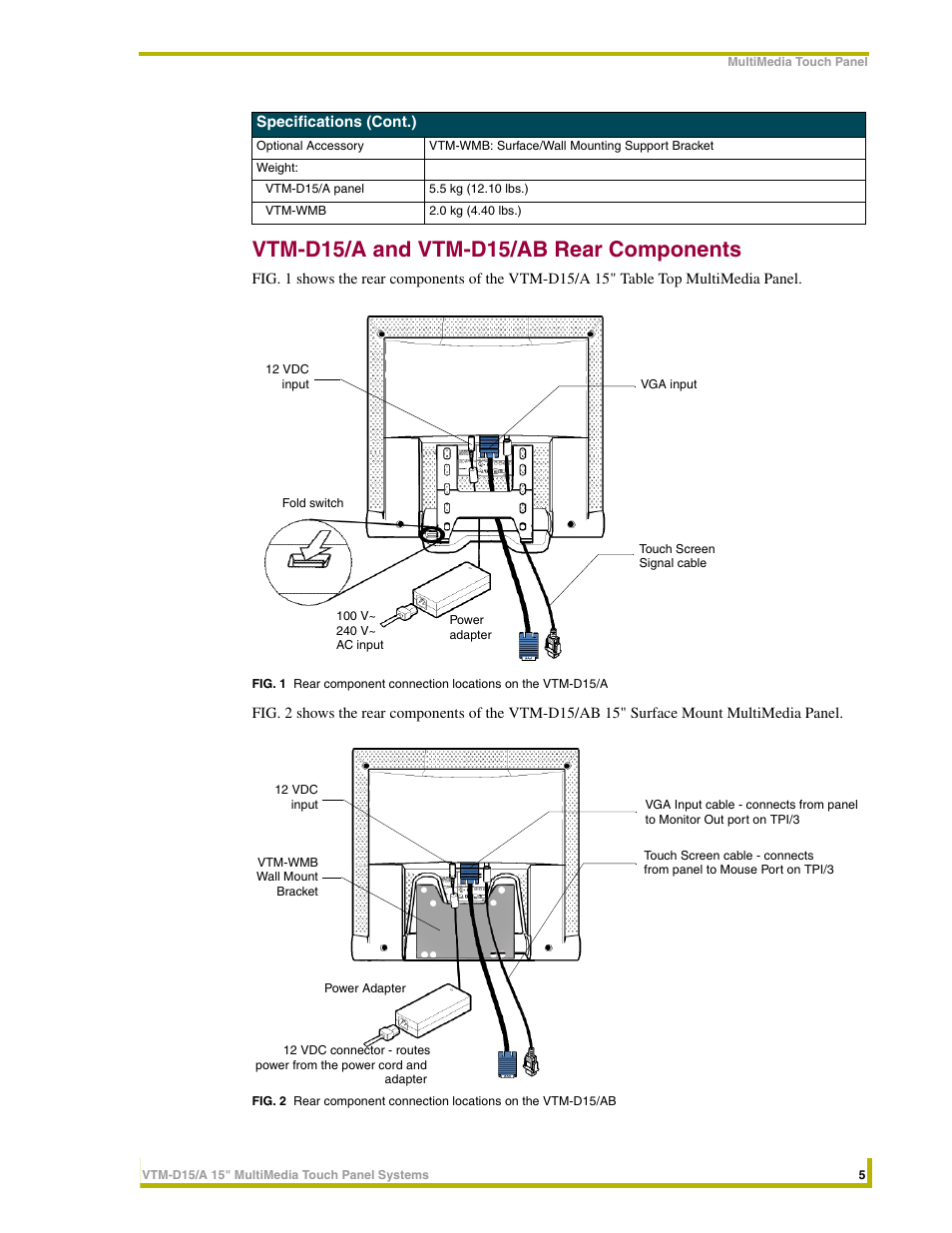 Vtm-d15/a and vtm-d15/ab rear components | AMX VTM-D15/A User Manual | Page 9 / 52