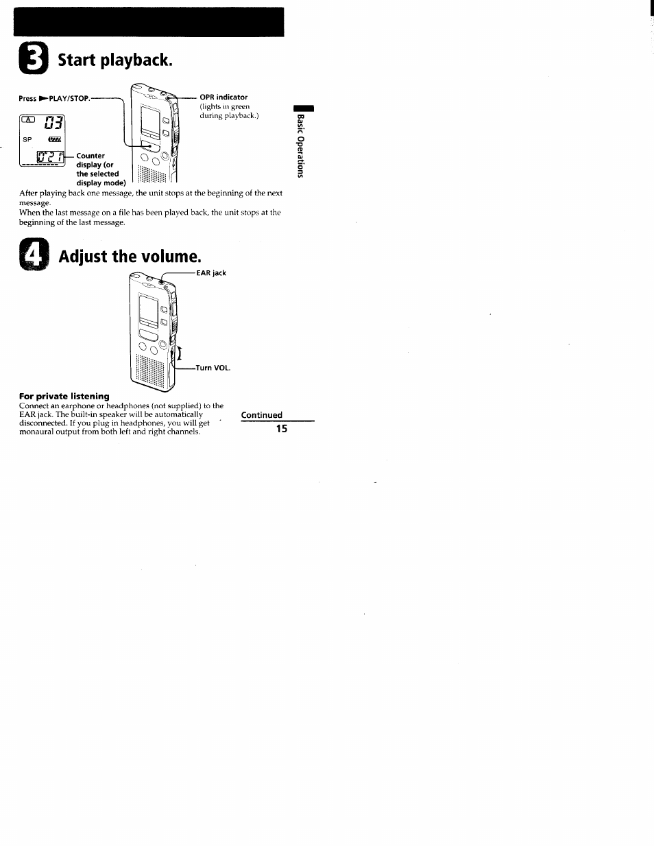 J£^ start playback, Adjust the volume | Sony ICD-R100VTP User Manual | Page 16 / 50