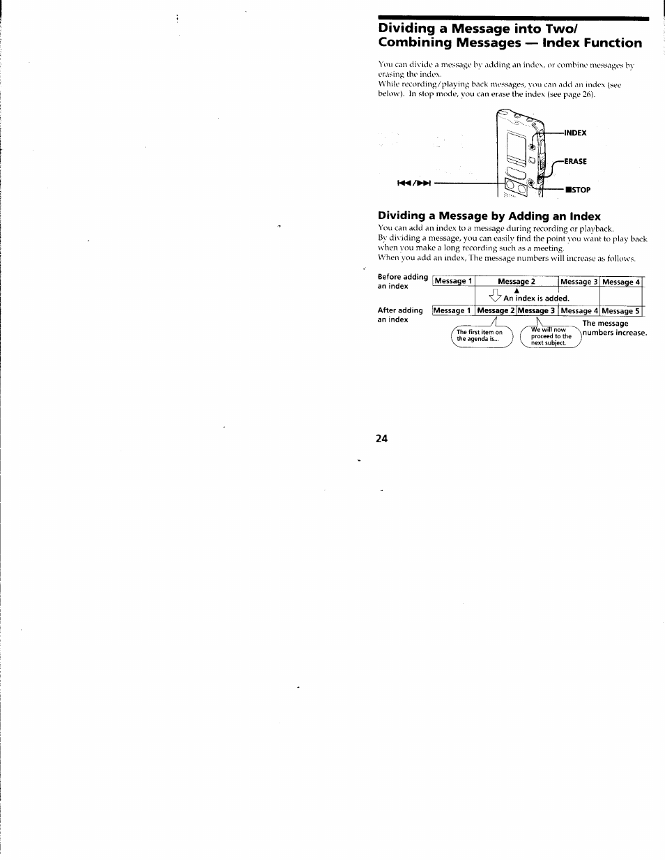 Dividing a message by adding an index | Sony ICD-R100VTP User Manual | Page 25 / 50