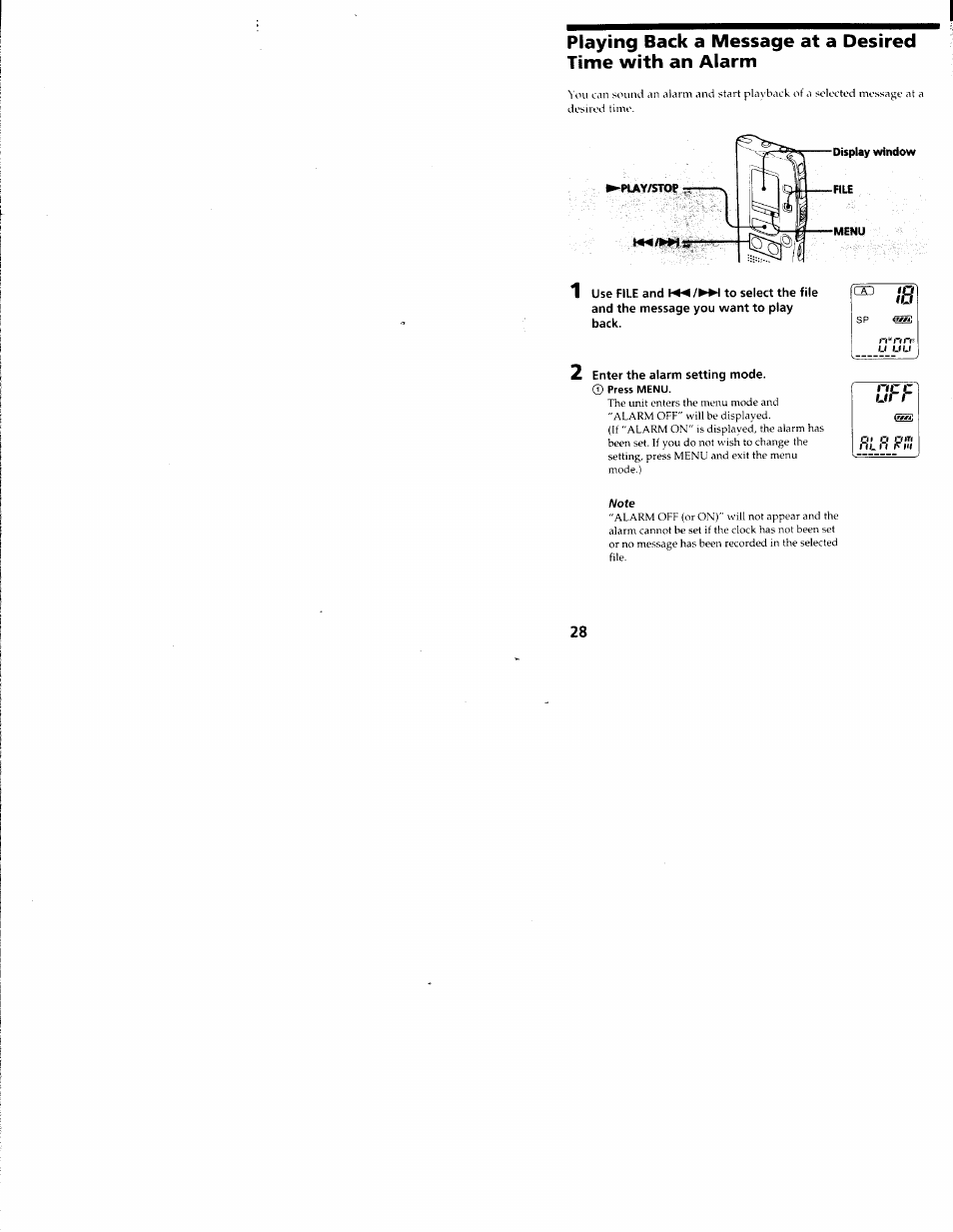 2 enter the alarm setting mode | Sony ICD-R100VTP User Manual | Page 29 / 50