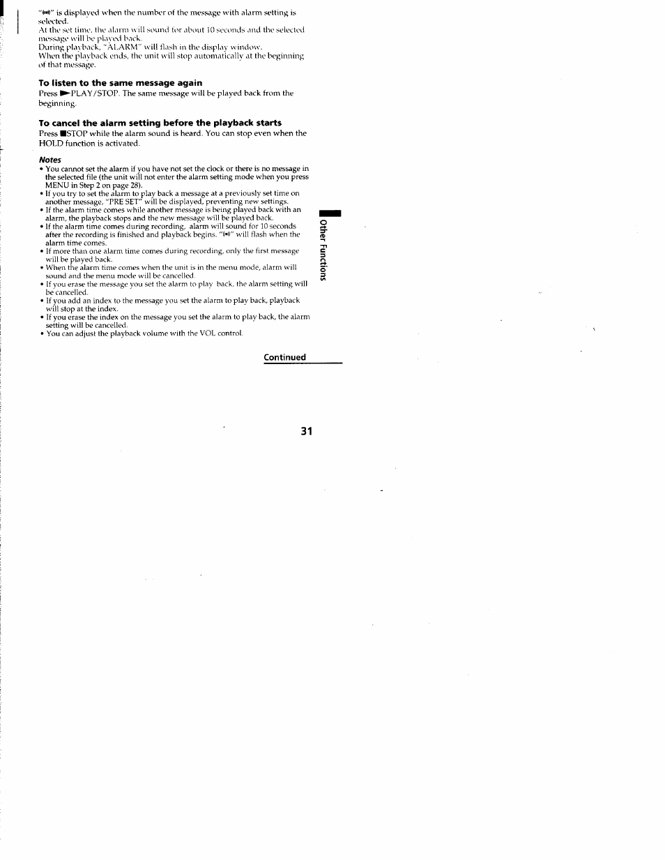 To listen to the same message again, Continued | Sony ICD-R100VTP User Manual | Page 32 / 50