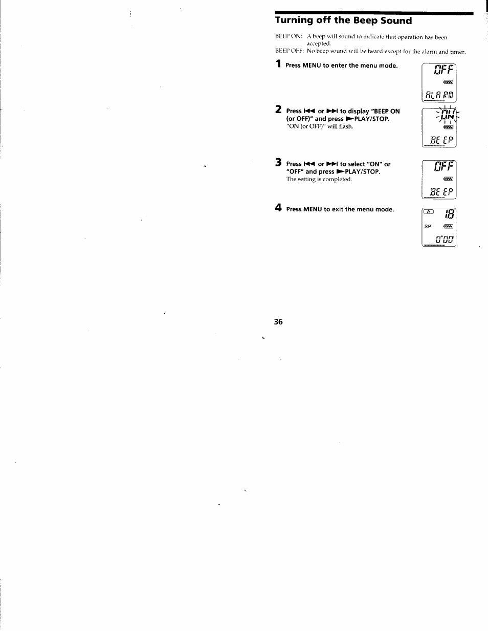 Turning off the beep sound | Sony ICD-R100VTP User Manual | Page 37 / 50