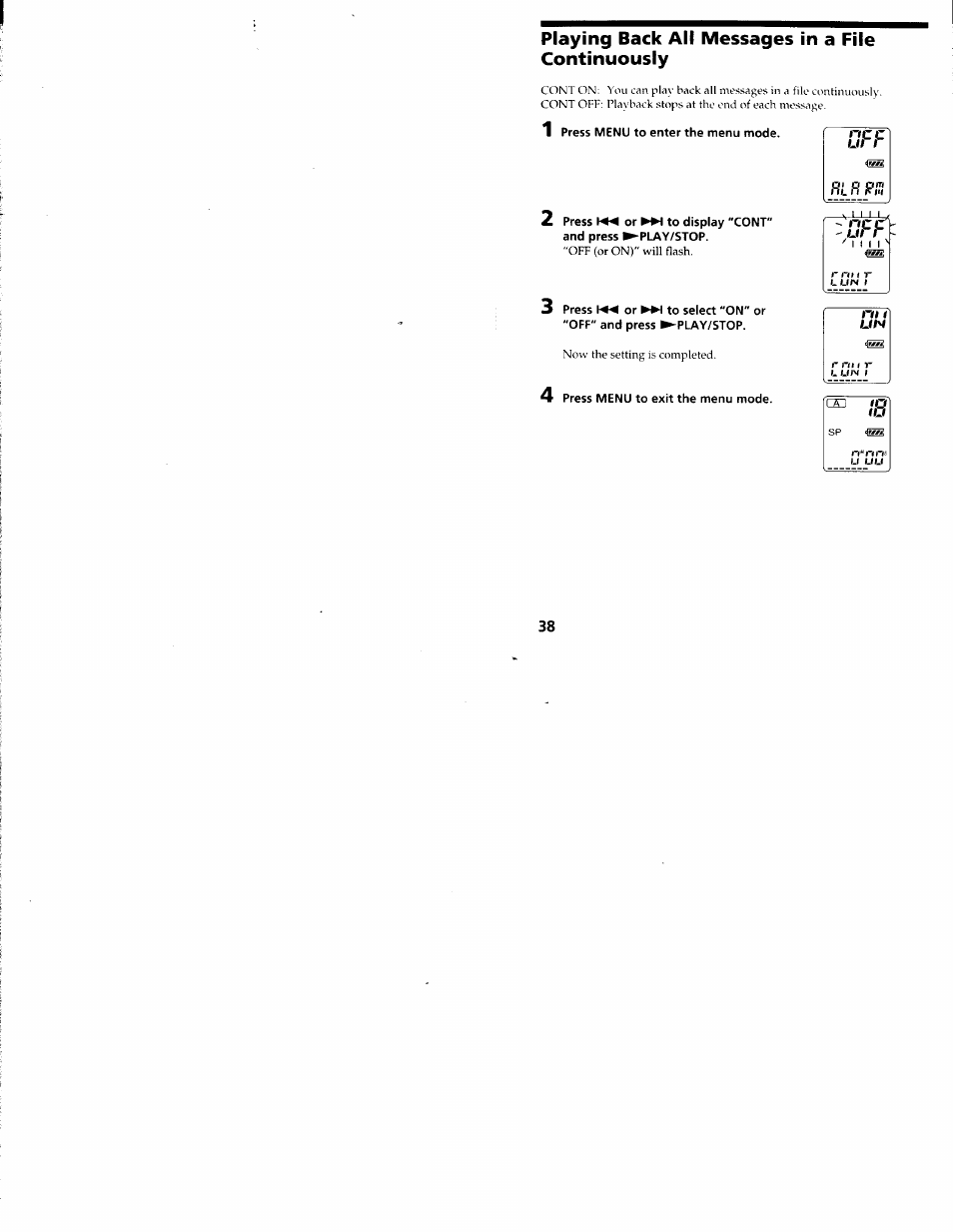 Playing back all messages in a file continuously, R nt i r | Sony ICD-R100VTP User Manual | Page 39 / 50