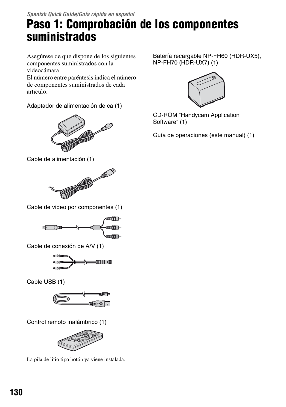 Spanish quick guide/guía rápida en español, Spanish quick guide, Guía rápida en español | Sony HDR-UX5 User Manual | Page 130 / 143