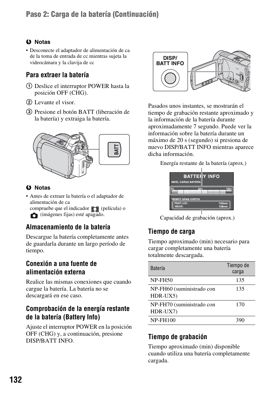 Paso 2: carga de la batería (continuación) | Sony HDR-UX5 User Manual | Page 132 / 143