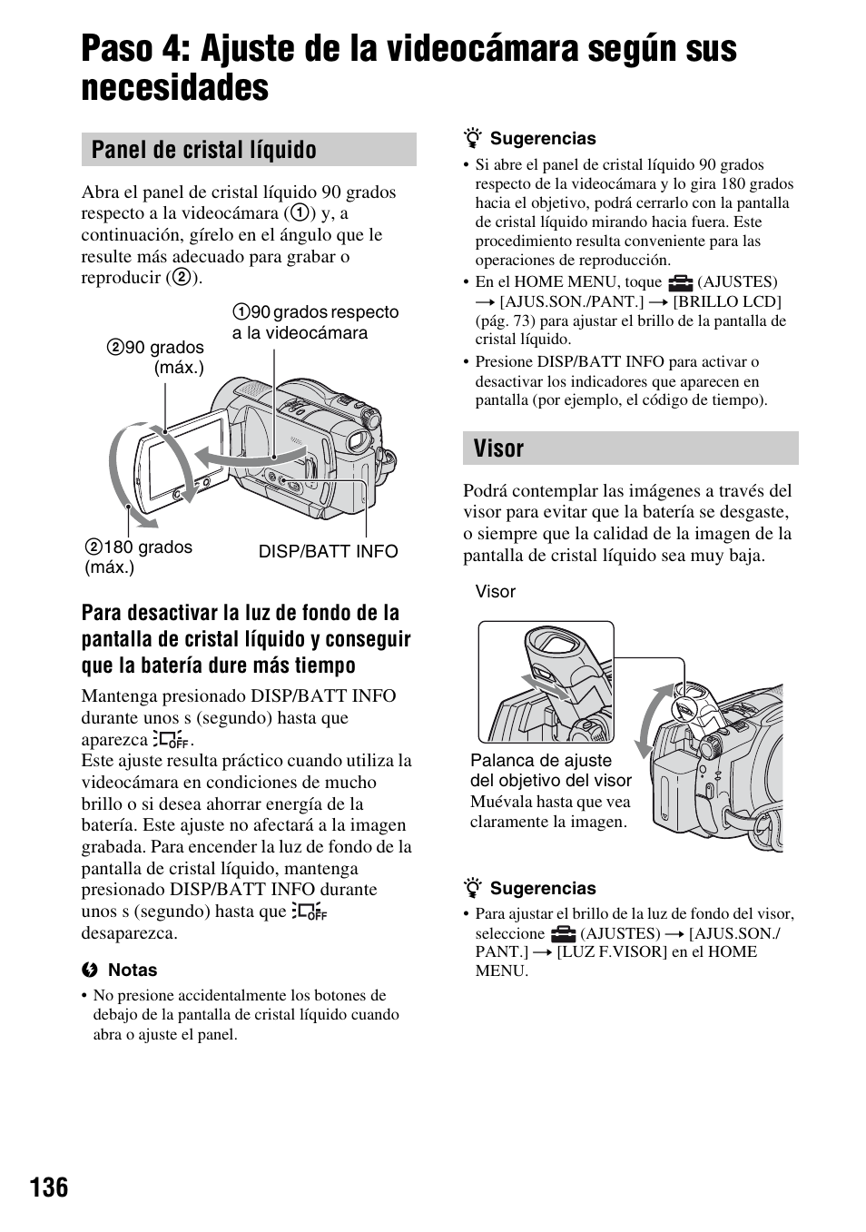 Panel de cristal líquido, Visor | Sony HDR-UX5 User Manual | Page 136 / 143