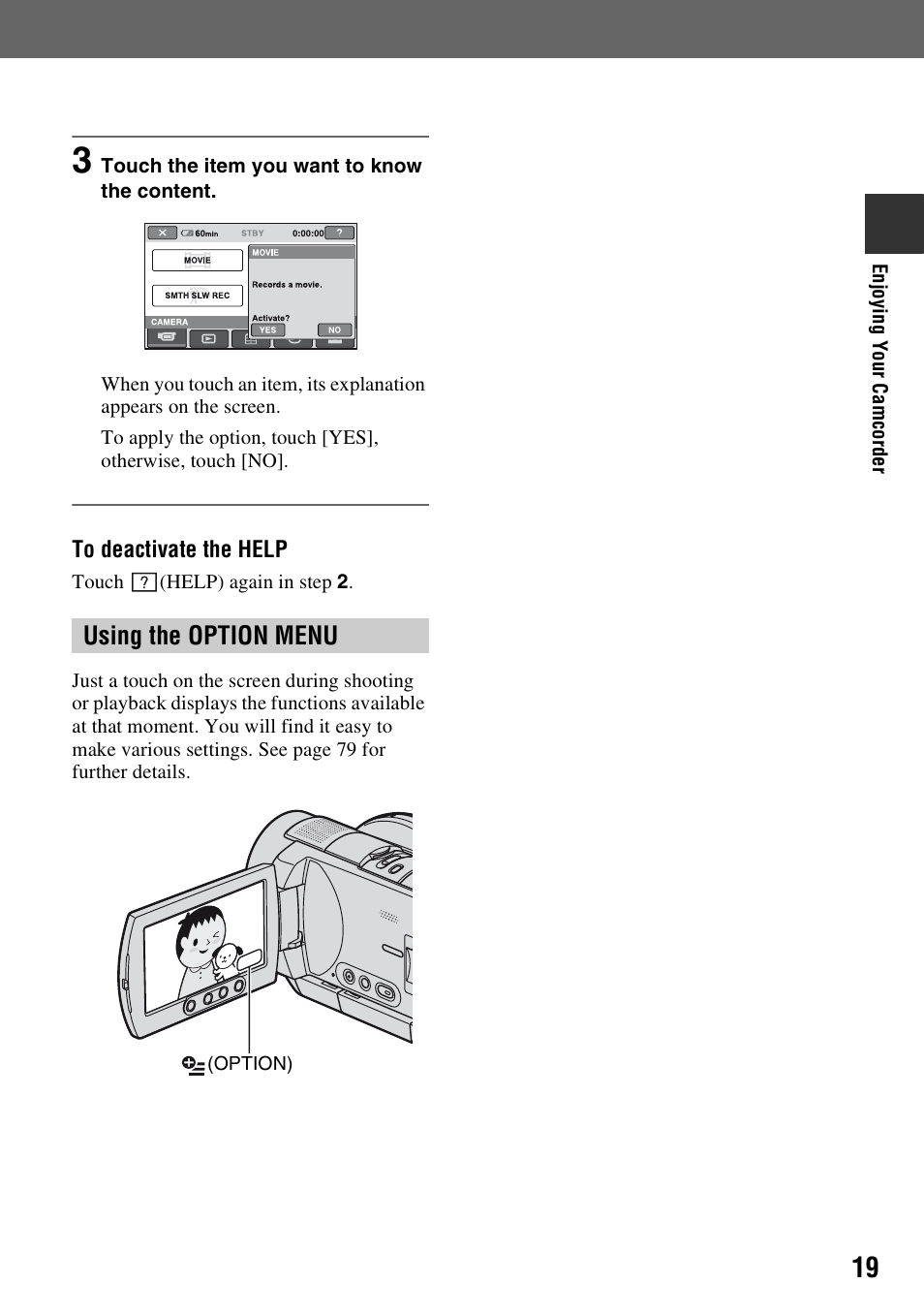 Using the option menu | Sony HDR-UX5 User Manual | Page 19 / 143