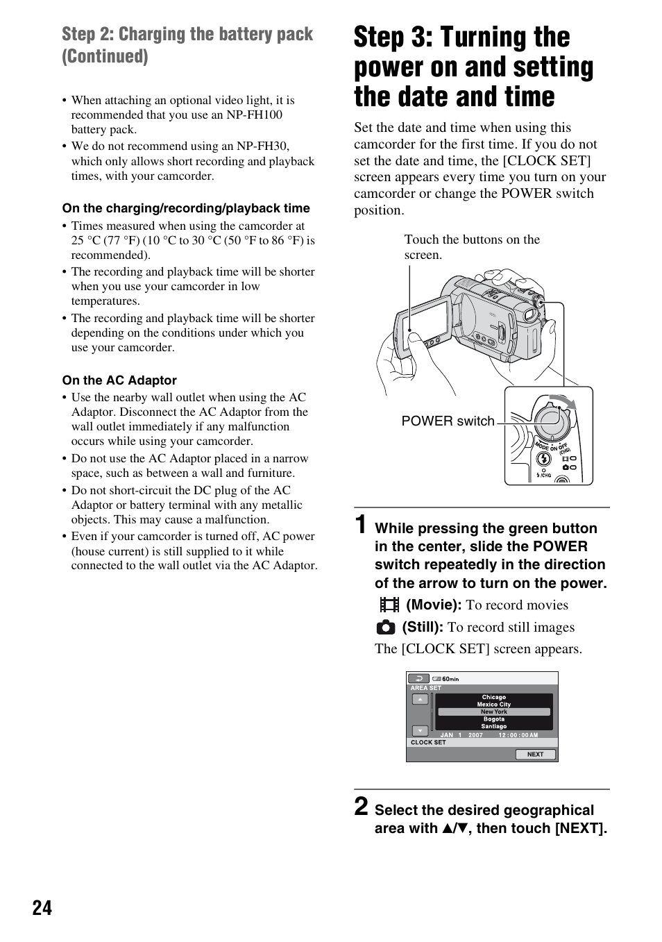 P. 24), Step 2: charging the battery pack (continued) | Sony HDR-UX5 User Manual | Page 24 / 143