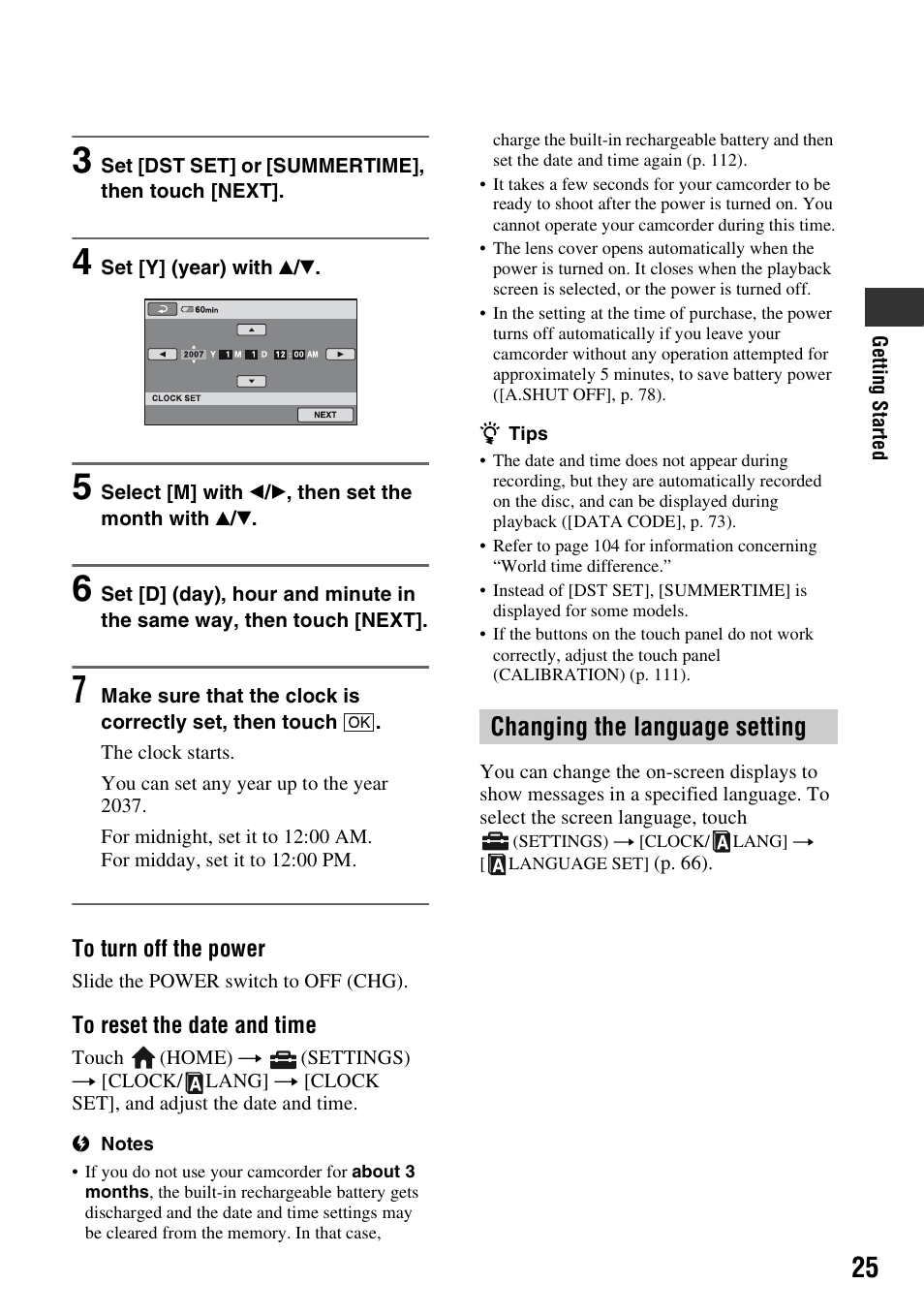 Changing the language setting | Sony HDR-UX5 User Manual | Page 25 / 143