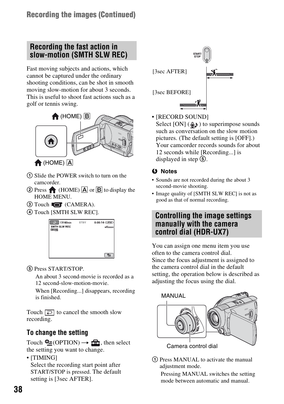 Recording the images (continued) | Sony HDR-UX5 User Manual | Page 38 / 143