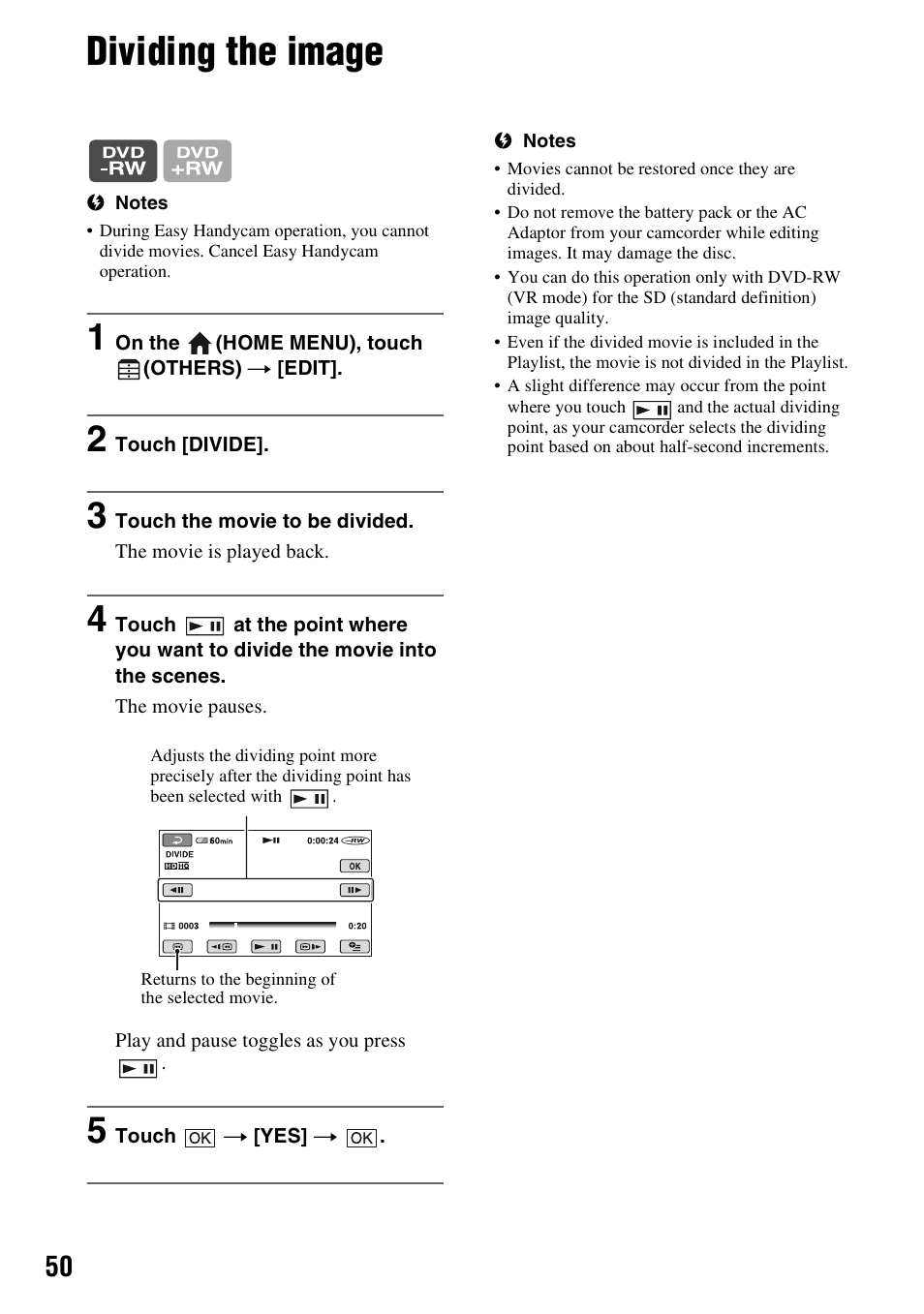 Dividing the image, P. 50) | Sony HDR-UX5 User Manual | Page 50 / 143