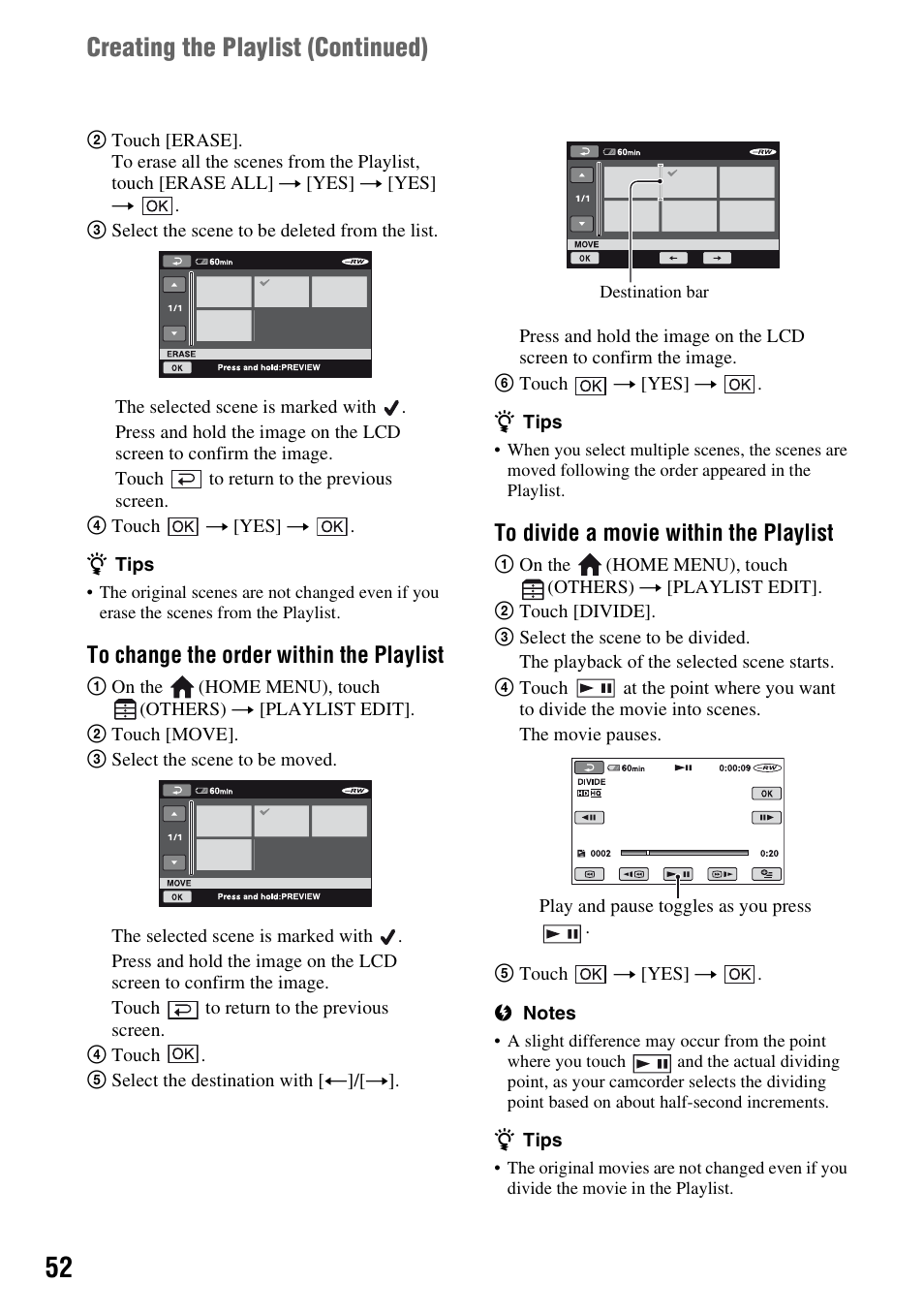 Creating the playlist (continued) | Sony HDR-UX5 User Manual | Page 52 / 143