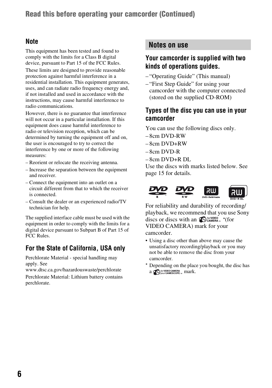 Sony HDR-UX5 User Manual | Page 6 / 143