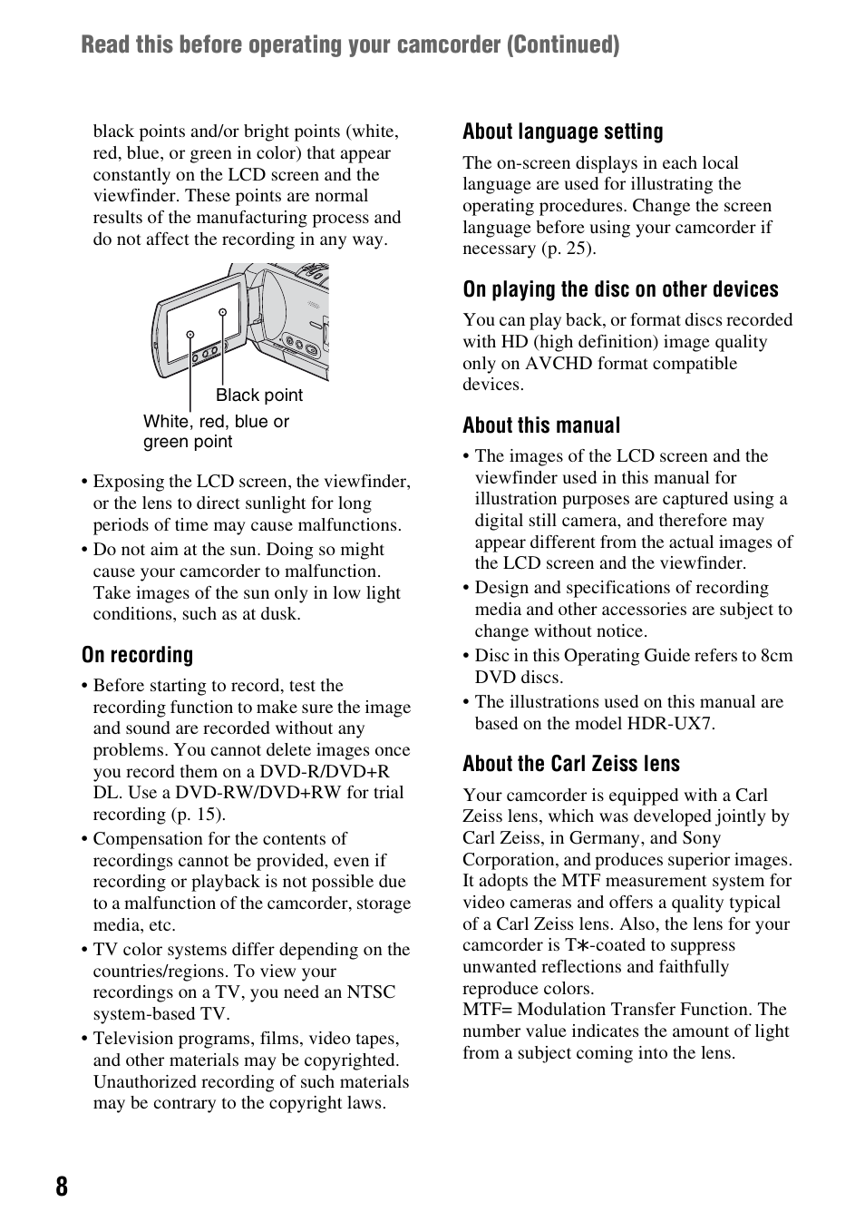 Sony HDR-UX5 User Manual | Page 8 / 143