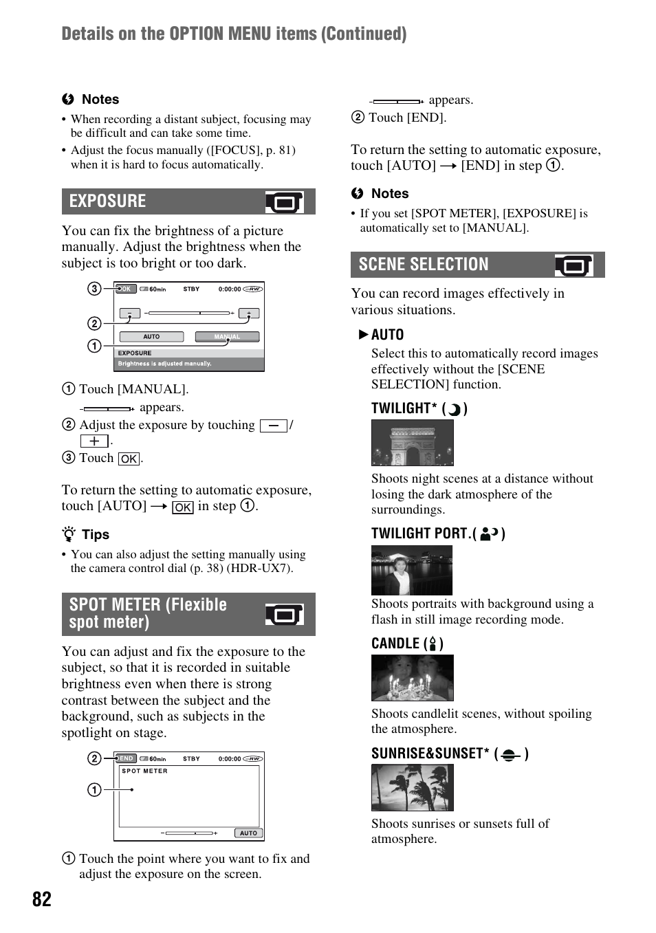 P. 82), Details on the option menu items (continued) | Sony HDR-UX5 User Manual | Page 82 / 143