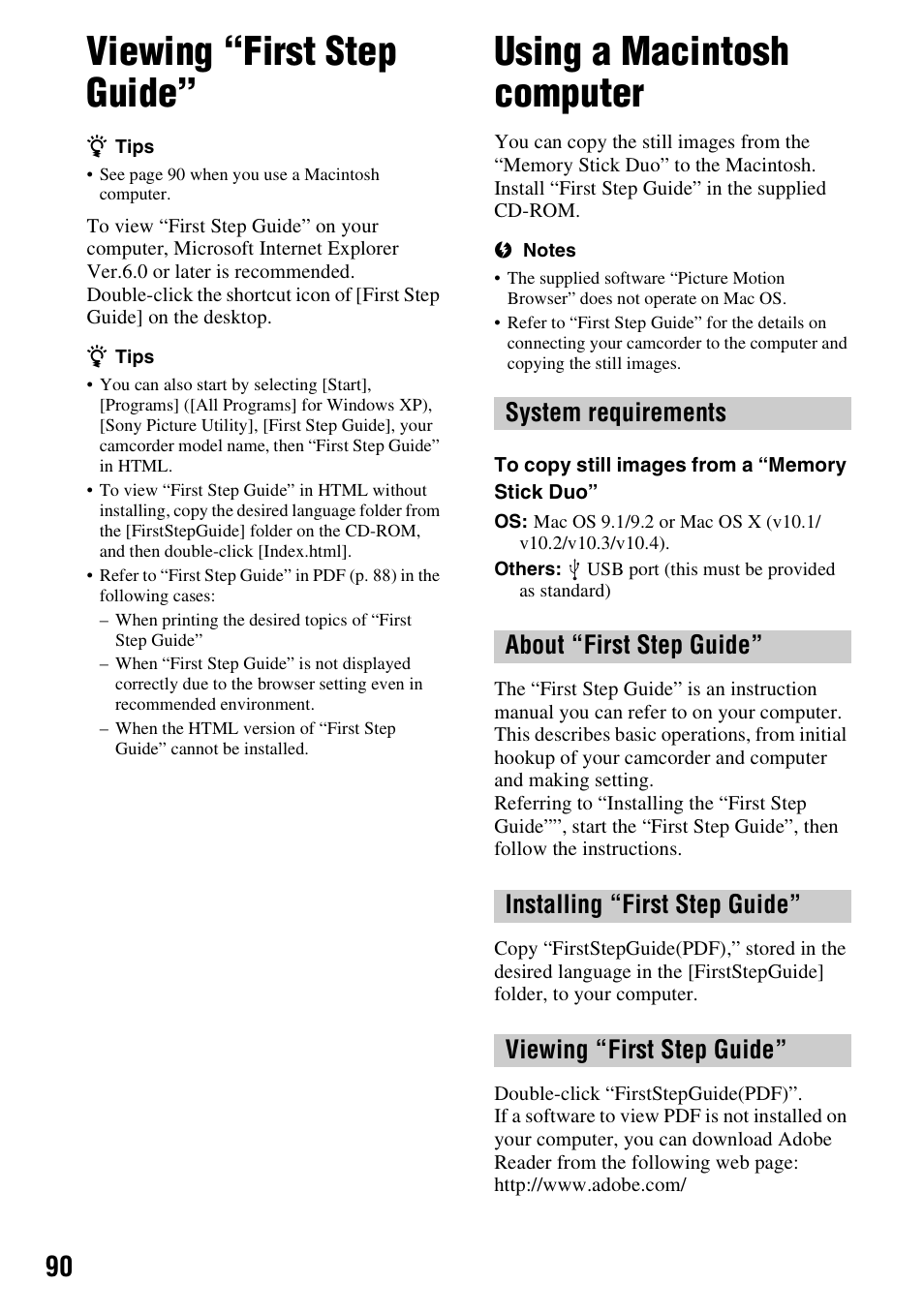 Viewing “first step guide, Using a macintosh computer, P. 90) | Sony HDR-UX5 User Manual | Page 90 / 143