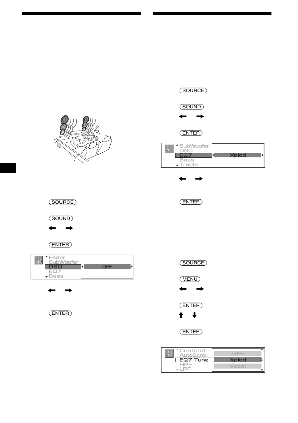 Setting the dynamic soundstage organizer (dso), Setting the equalizer (eq7), Setting the dynamic soundstage organizer | Dso), 26 setting the dynamic soundstage organizer (dso) | Sony CDX-M3DI User Manual | Page 26 / 112