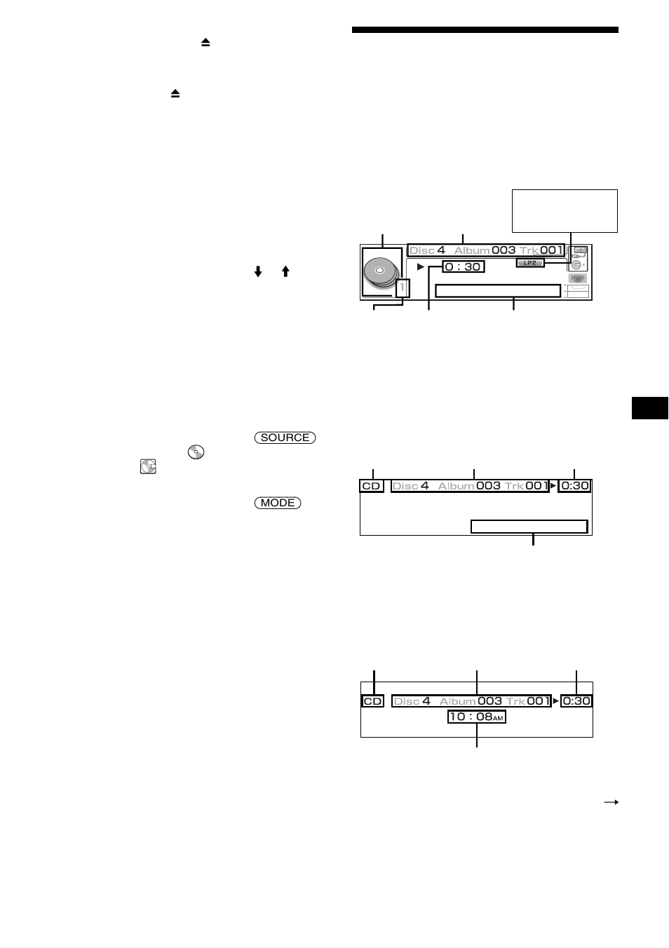 Rubriques d’affichage, Avec un appareil en option), Recherche d’une plage et d’un disque | Sony CDX-M3DI User Manual | Page 47 / 112