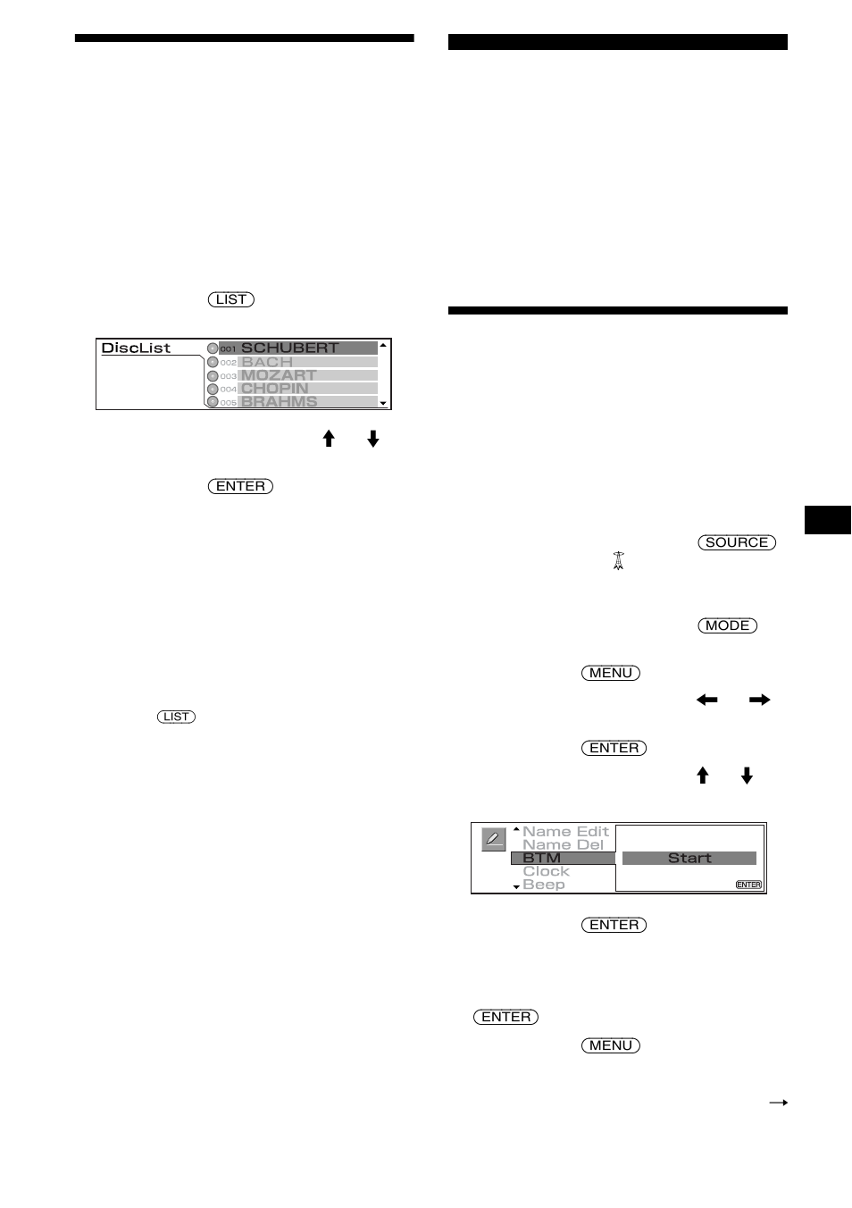Recherche d’un disque par son nom, Affichage automatique des titres, Radio | Mémorisation automatique des stations, Mémorisation des meilleurs accords (btm), 17 recherche d’un disque par son nom | Sony CDX-M3DI User Manual | Page 51 / 112