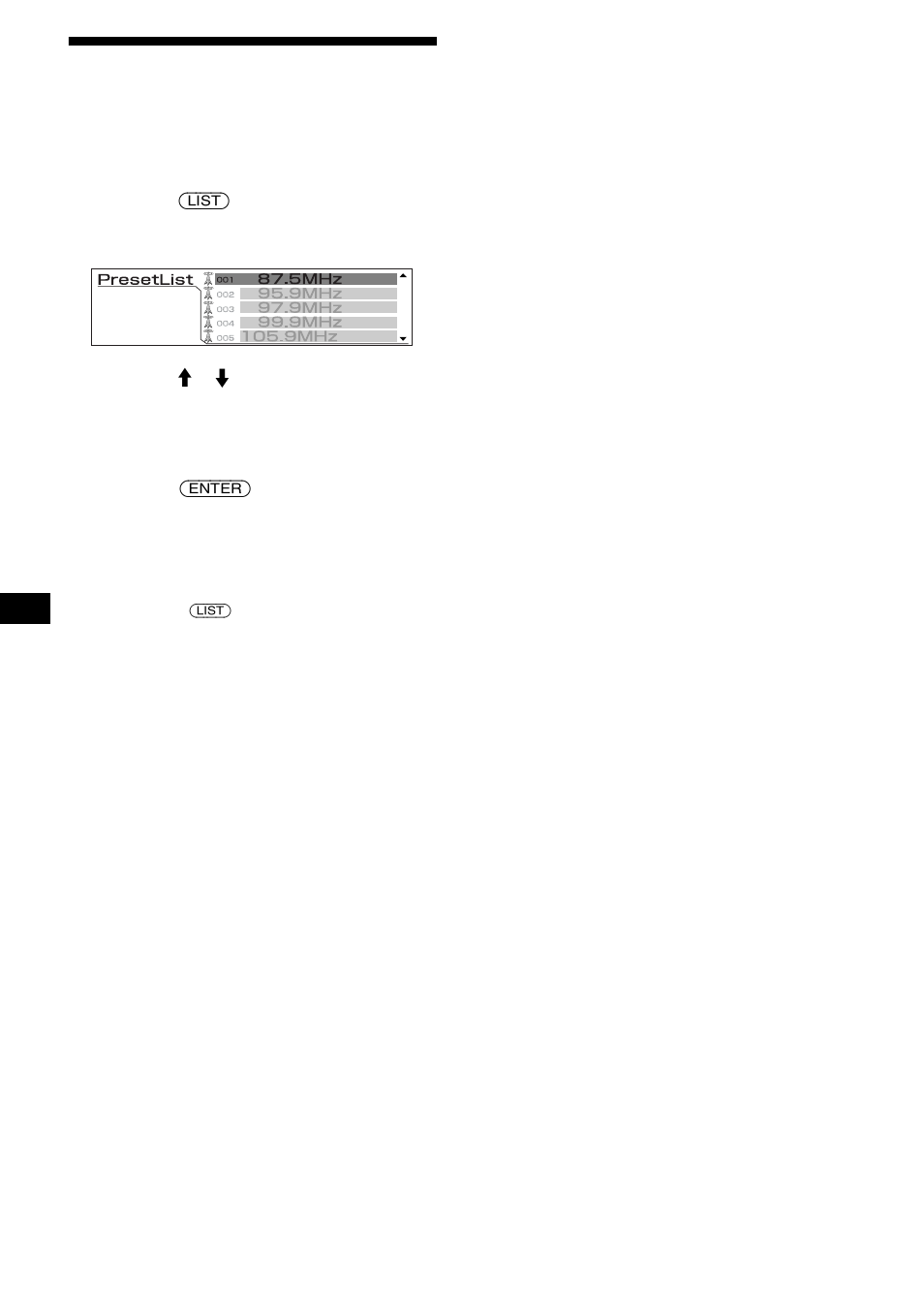 Sintonización de emisoras mediante una lista, Lista, 20 sintonización de emisoras mediante una lista | Sony CDX-M3DI User Manual | Page 92 / 112