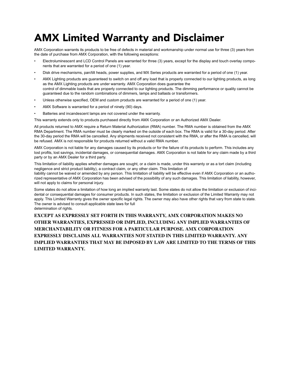 Amx limited warranty and disclaimer | AMX NetLinx NXM Series User Manual | Page 2 / 54