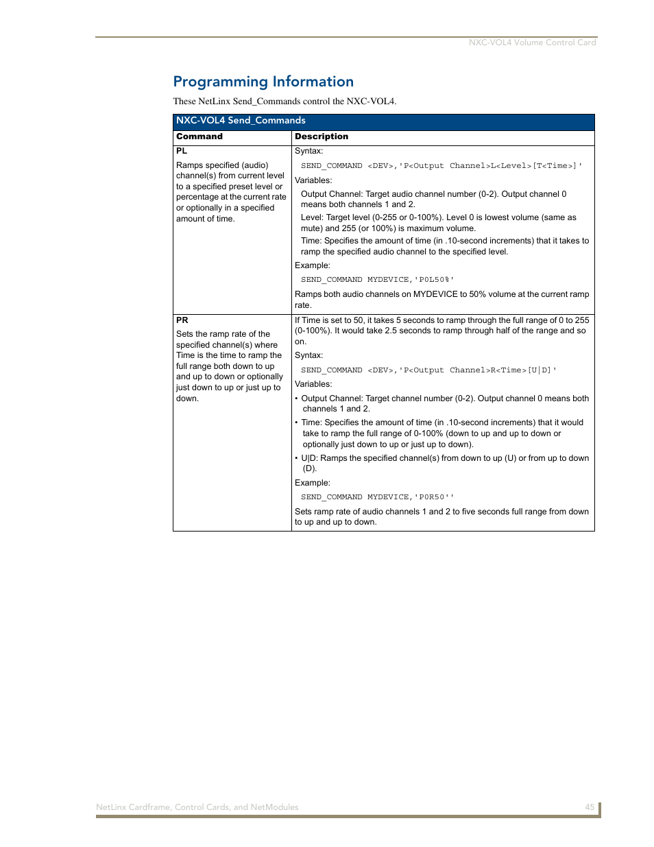 Programming information | AMX NetLinx NXM Series User Manual | Page 51 / 54