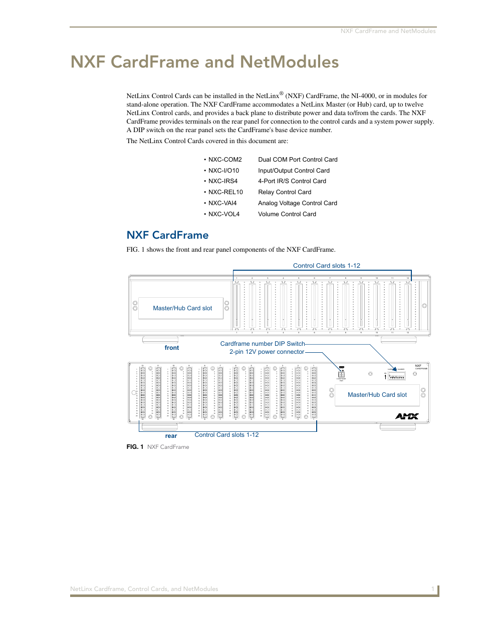Nxf cardframe and netmodules, Nxf cardframe | AMX NetLinx NXM Series User Manual | Page 7 / 54