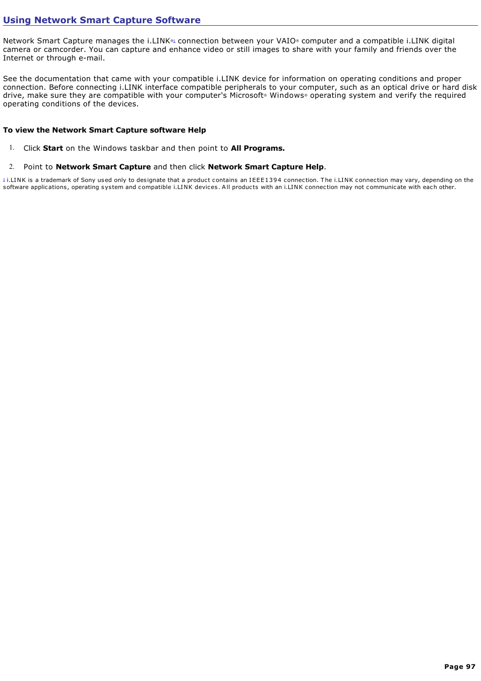 Using network smart capture software | Sony PCV-RS300CP User Manual | Page 97 / 161