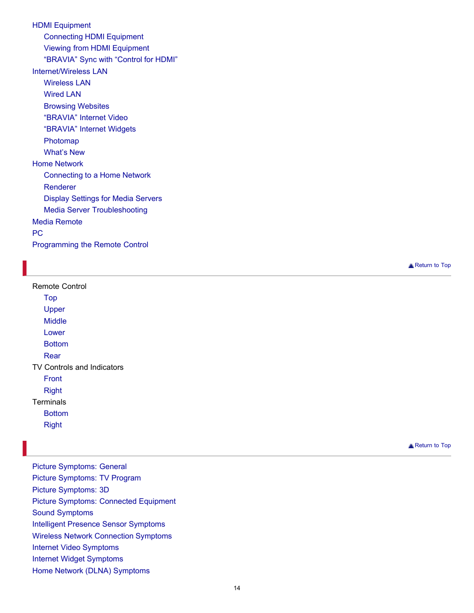 Sony XBR-46HX929 User Manual | Page 14 / 190