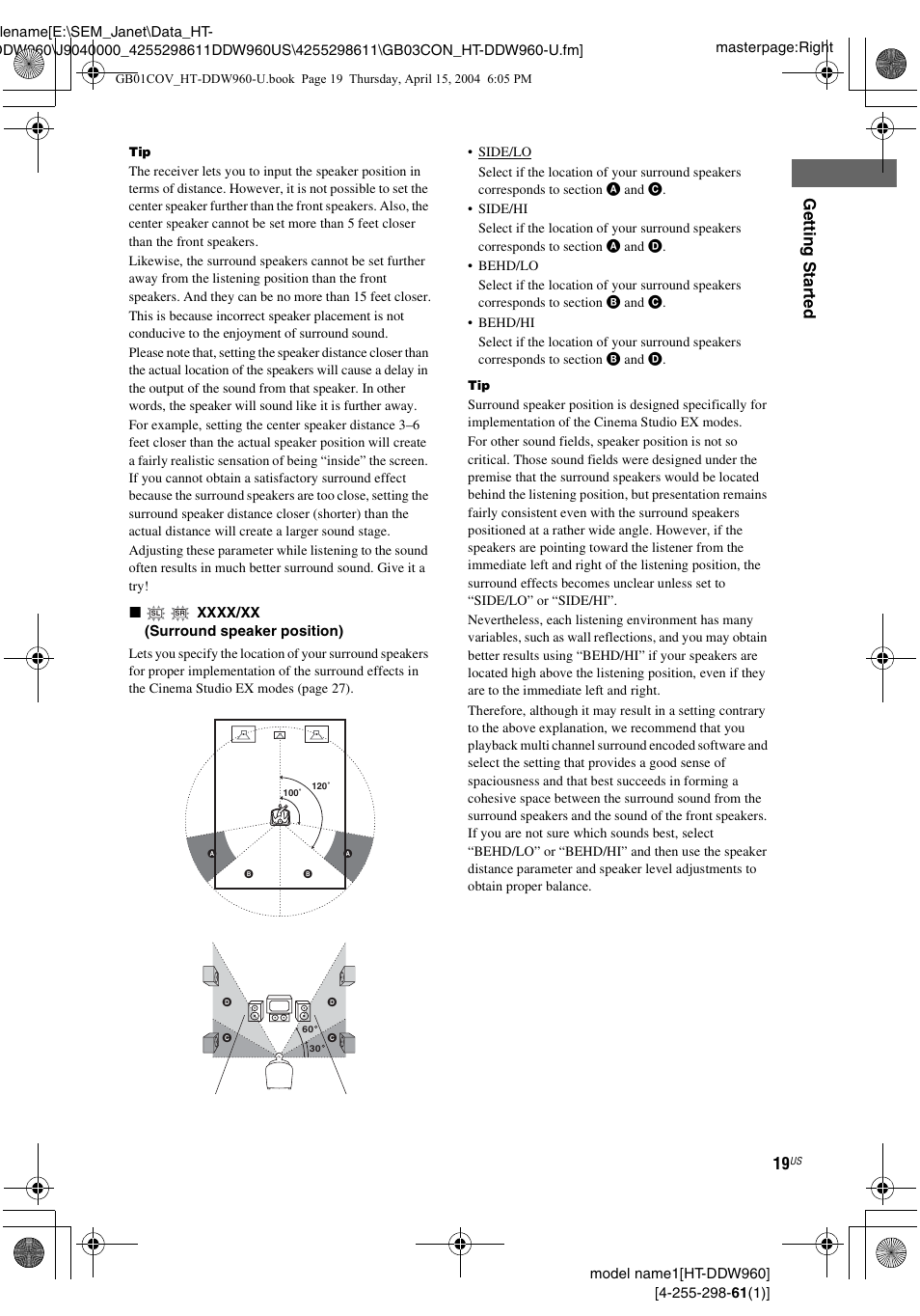 Gettin g star ted | Sony HT-DDW960 User Manual | Page 19 / 56