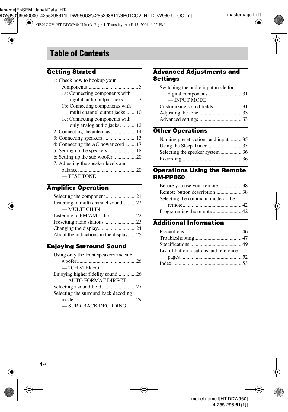 Sony HT-DDW960 User Manual | Page 4 / 56