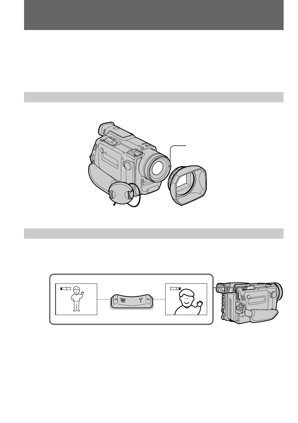 Attaching the lens hood, Using the zoom feature, Camera recording | Zooming speed (variable speed zooming) | Sony DCR-TRV900 User Manual | Page 14 / 148