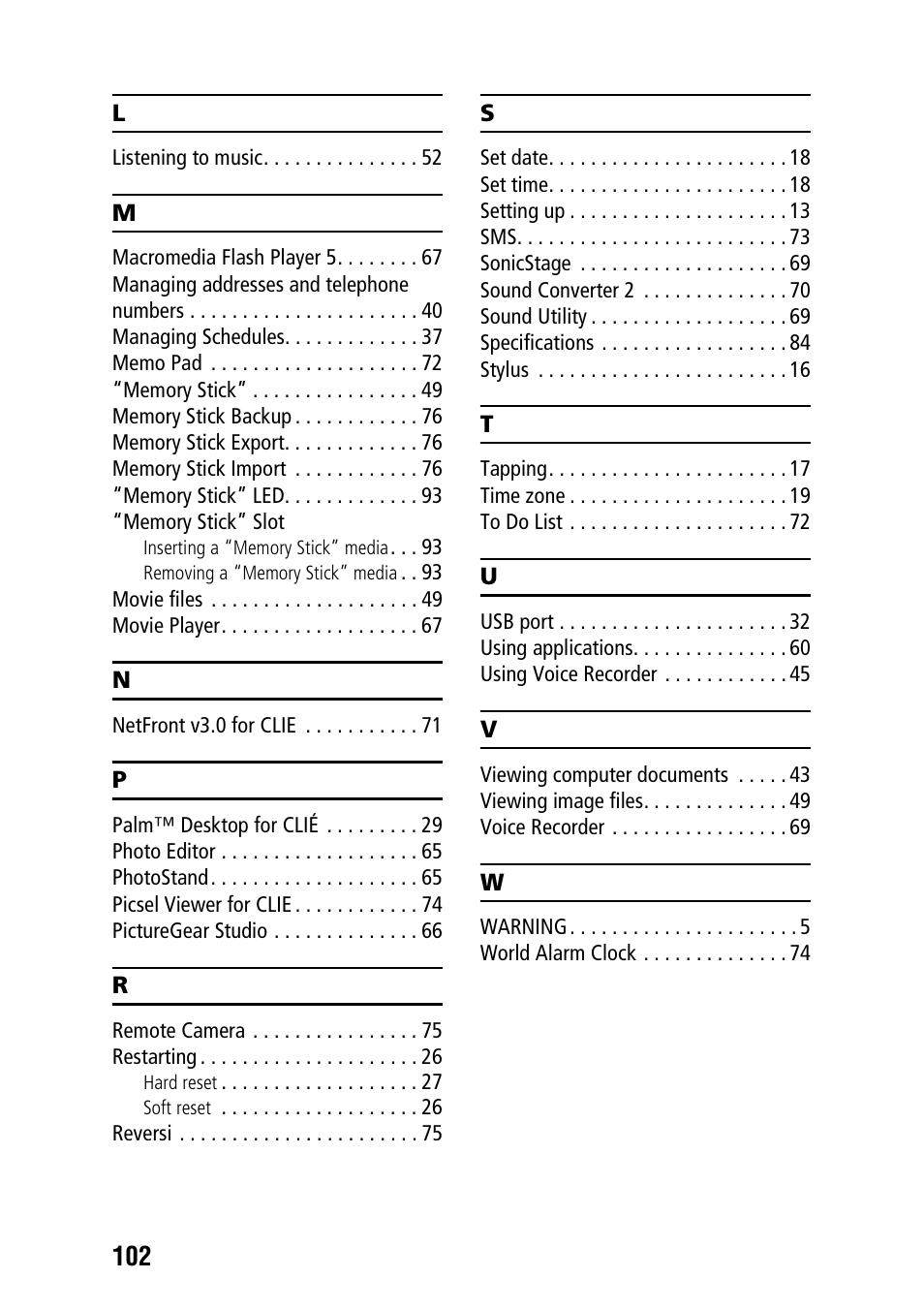 Sony PEG-TG50 User Manual | Page 102 / 104