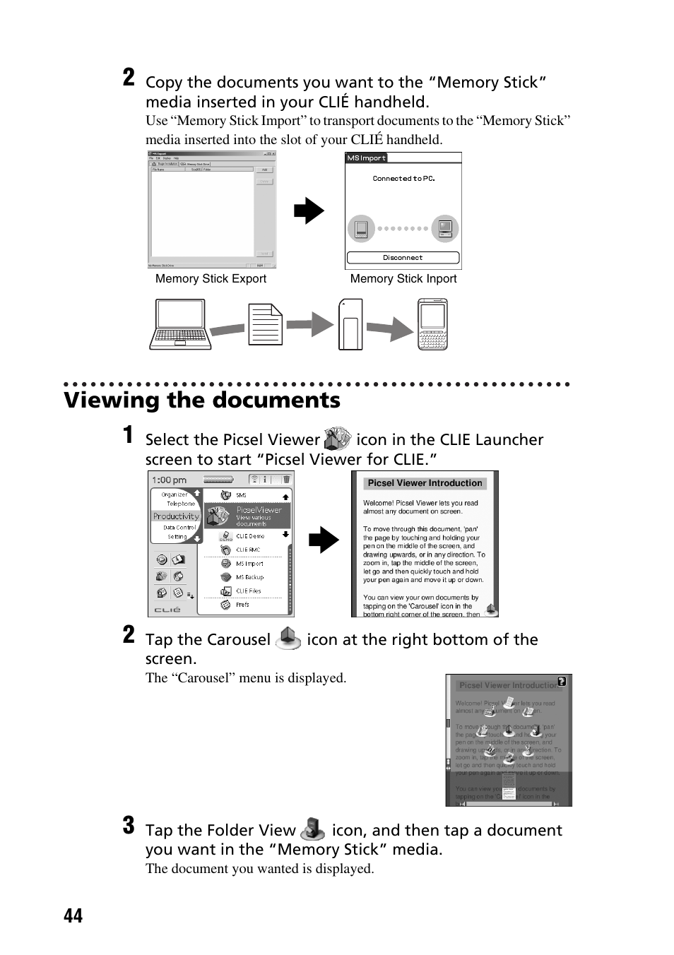 Viewing the documents | Sony PEG-TG50 User Manual | Page 44 / 104