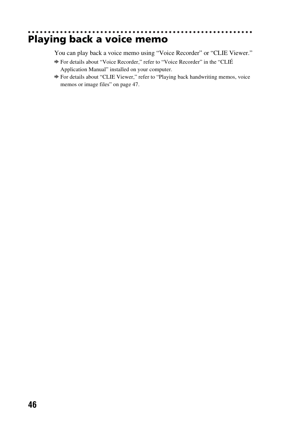Playing back a voice memo | Sony PEG-TG50 User Manual | Page 46 / 104