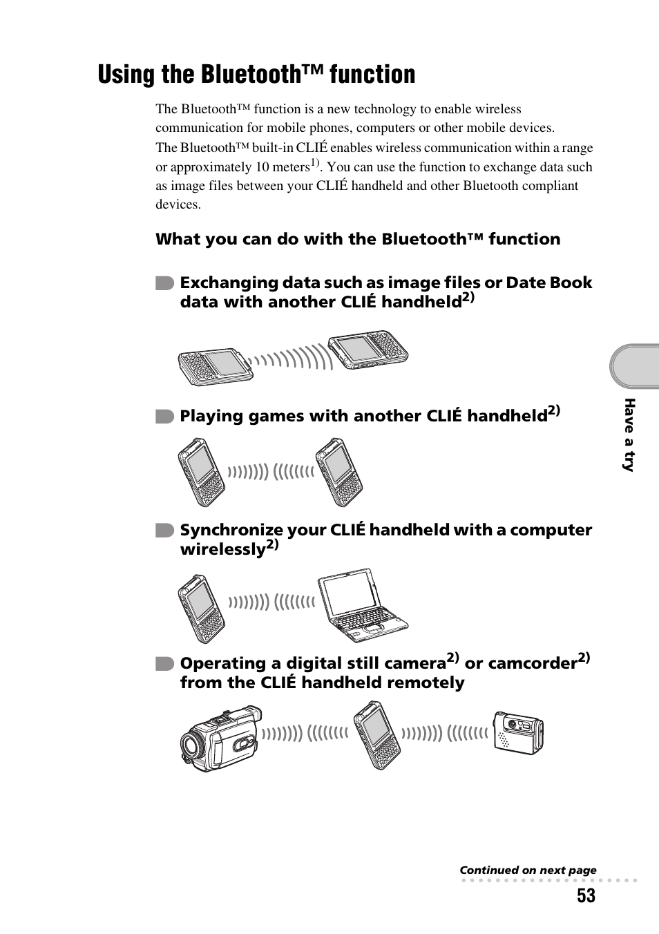 Using the bluetooth™ function | Sony PEG-TG50 User Manual | Page 53 / 104