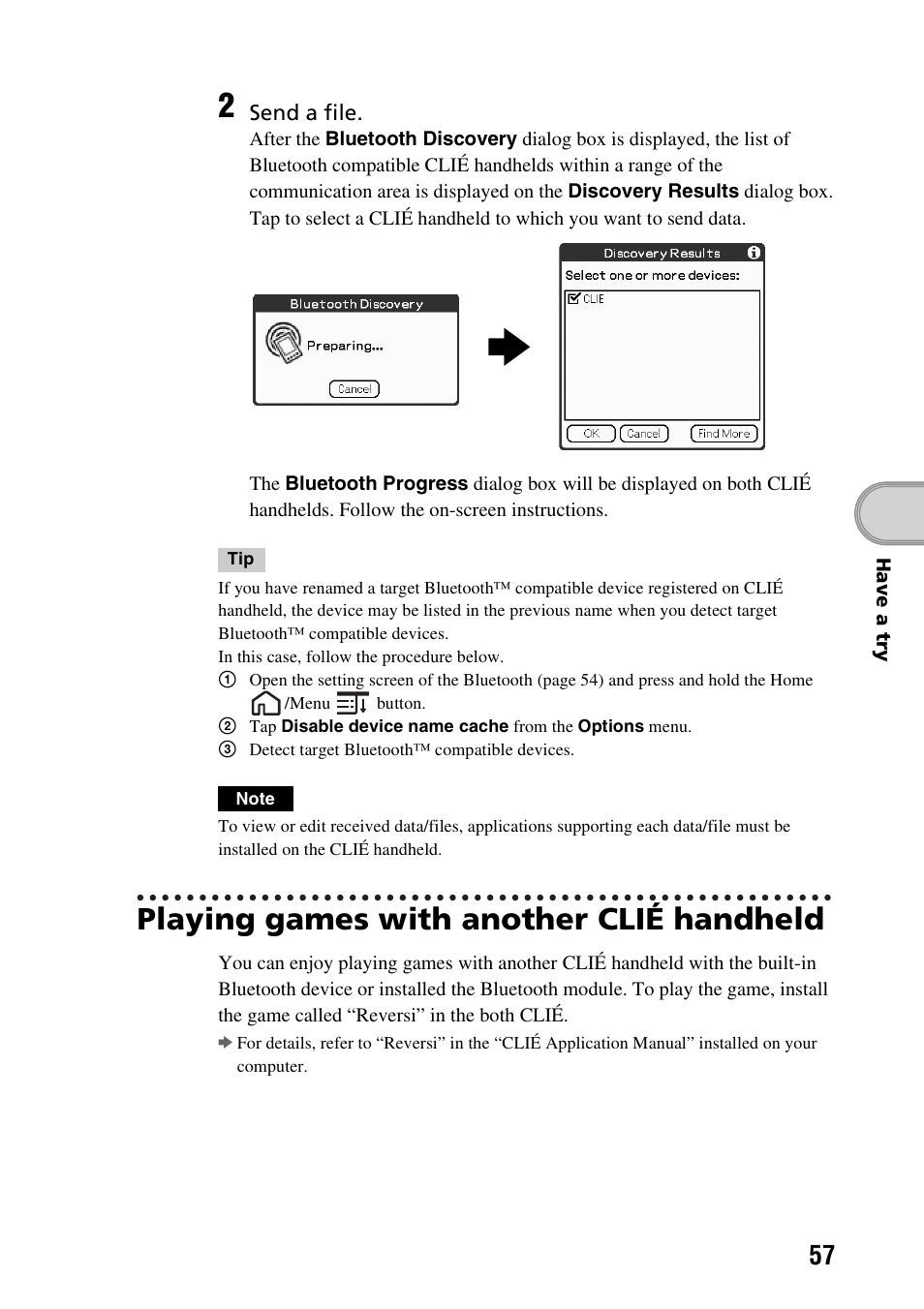 Playing games with another clié handheld | Sony PEG-TG50 User Manual | Page 57 / 104