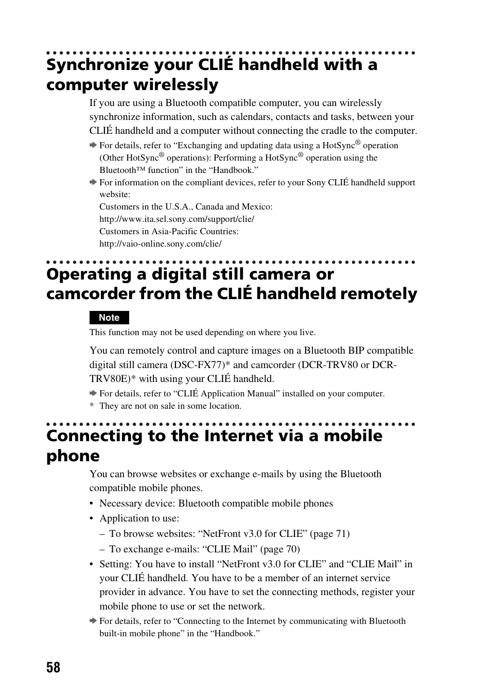 Connecting to the internet via a mobile phone | Sony PEG-TG50 User Manual | Page 58 / 104