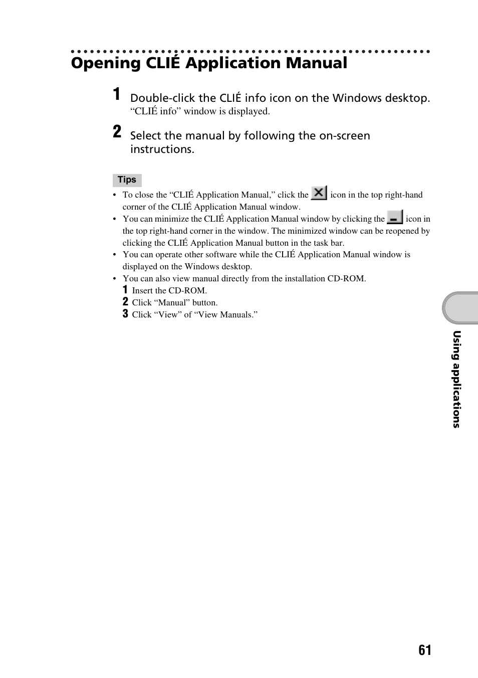 Opening clié application manual | Sony PEG-TG50 User Manual | Page 61 / 104