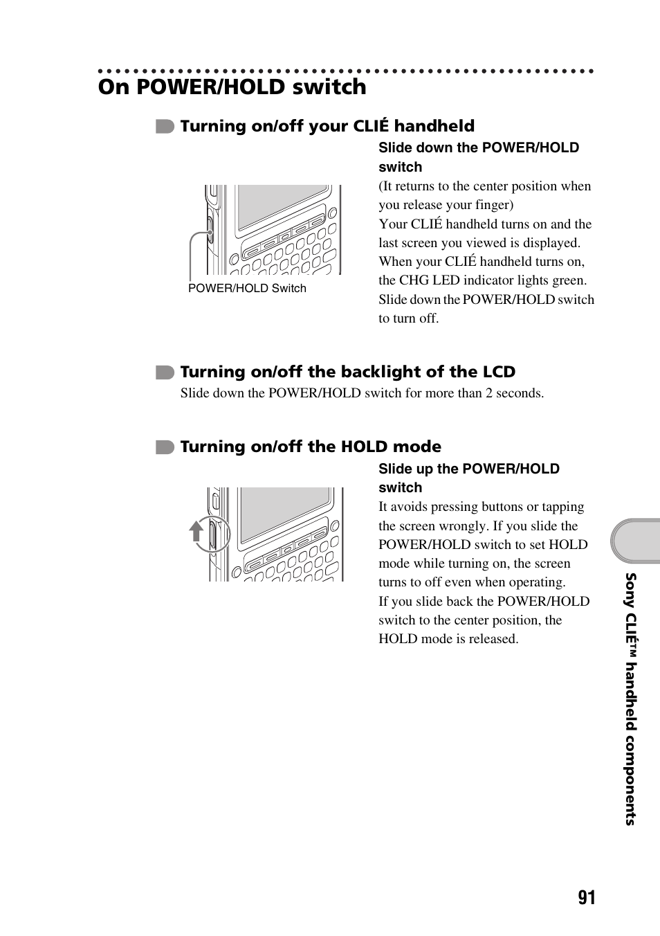 On power/hold switch | Sony PEG-TG50 User Manual | Page 91 / 104