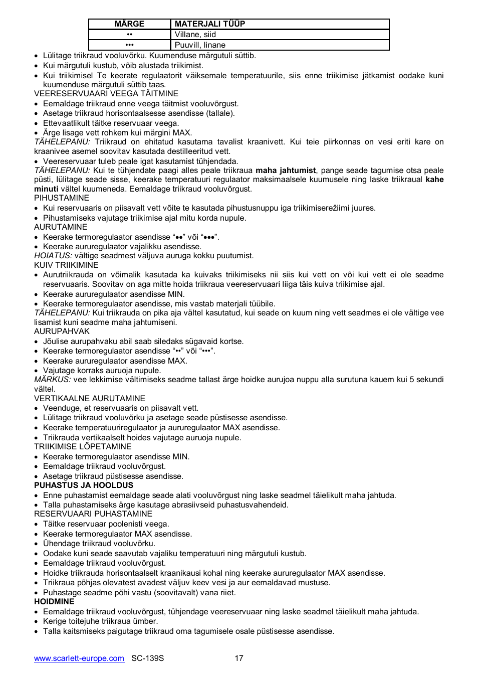 Scarlett SC-139S User Manual | Page 17 / 25