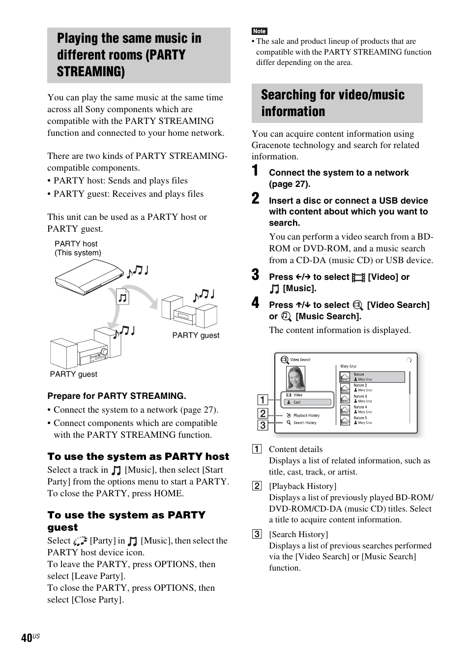 Searching for video/music information | Sony BDV-E580 User Manual | Page 40 / 80