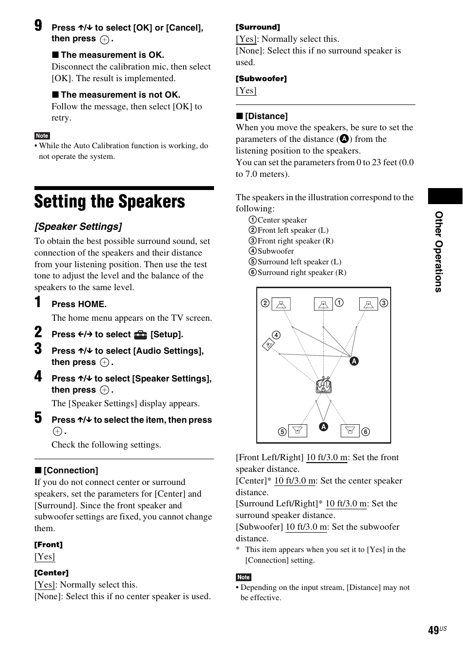 Setting the speakers | Sony BDV-E580 User Manual | Page 49 / 80